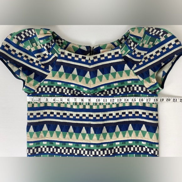 Gorman Women’s Shift Dress Blue Green Beige Aztec Short Puff Sleeve Size S 8 - Picture 11 of 12